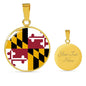 Maryland State Flag Necklace Stainless Steel or 18k Gold Circle Pendant 18-22" - Express Your Love Gifts