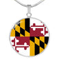 Maryland State Flag Necklace Stainless Steel or 18k Gold Circle Pendant 18-22" - Express Your Love Gifts