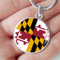 Maryland State Flag Necklace Stainless Steel or 18k Gold Circle Pendant 18-22" - Express Your Love Gifts