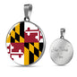Maryland State Flag Necklace Stainless Steel or 18k Gold Circle Pendant 18-22" - Express Your Love Gifts