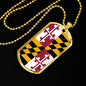 Maryland State Flag Necklace Stainless Steel or 18k Gold Dog Tag 24" Chain - Express Your Love Gifts