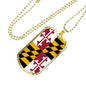 Maryland State Flag Necklace Stainless Steel or 18k Gold Dog Tag 24" Chain - Express Your Love Gifts
