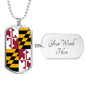 Maryland State Flag Necklace Stainless Steel or 18k Gold Dog Tag 24" Chain - Express Your Love Gifts