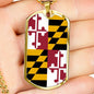 Maryland State Flag Necklace Stainless Steel or 18k Gold Dog Tag 24" Chain - Express Your Love Gifts