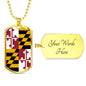 Maryland State Flag Necklace Stainless Steel or 18k Gold Dog Tag 24" Chain - Express Your Love Gifts
