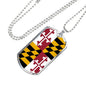 Maryland State Flag Necklace Stainless Steel or 18k Gold Dog Tag 24" Chain - Express Your Love Gifts
