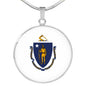 Massachusetts	State Flag Necklace Stainless Steel or 18k Gold Circle Pendant 18-22" - Express Your Love Gifts