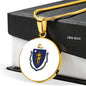 Massachusetts	State Flag Necklace Stainless Steel or 18k Gold Circle Pendant 18-22" - Express Your Love Gifts