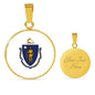 Massachusetts	State Flag Necklace Stainless Steel or 18k Gold Circle Pendant 18-22" - Express Your Love Gifts