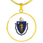 Massachusetts	State Flag Necklace Stainless Steel or 18k Gold Circle Pendant 18-22" - Express Your Love Gifts