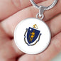 Massachusetts	State Flag Necklace Stainless Steel or 18k Gold Circle Pendant 18-22" - Express Your Love Gifts