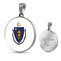 Massachusetts	State Flag Necklace Stainless Steel or 18k Gold Circle Pendant 18-22" - Express Your Love Gifts