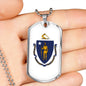 Massachusetts State Flag Necklace Stainless Steel or 18k Gold Dog Tag 24" Chain - Express Your Love Gifts