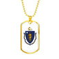 Massachusetts State Flag Necklace Stainless Steel or 18k Gold Dog Tag 24" Chain - Express Your Love Gifts