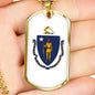 Massachusetts State Flag Necklace Stainless Steel or 18k Gold Dog Tag 24" Chain - Express Your Love Gifts