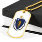 Massachusetts State Flag Necklace Stainless Steel or 18k Gold Dog Tag 24" Chain - Express Your Love Gifts