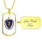 Massachusetts State Flag Necklace Stainless Steel or 18k Gold Dog Tag 24" Chain - Express Your Love Gifts