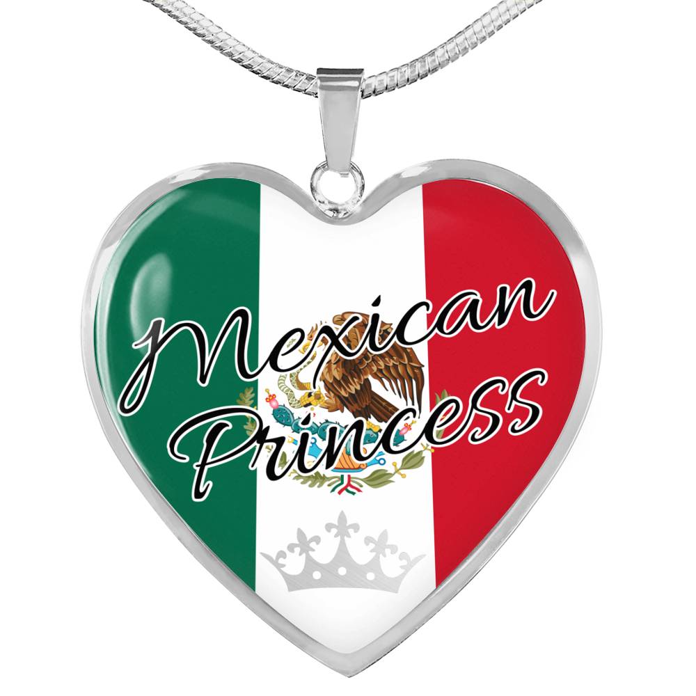 Mexican Princess Necklace Stainless Steel or 18k Gold Heart Pendant 18-22'' - Express Your Love Gifts
