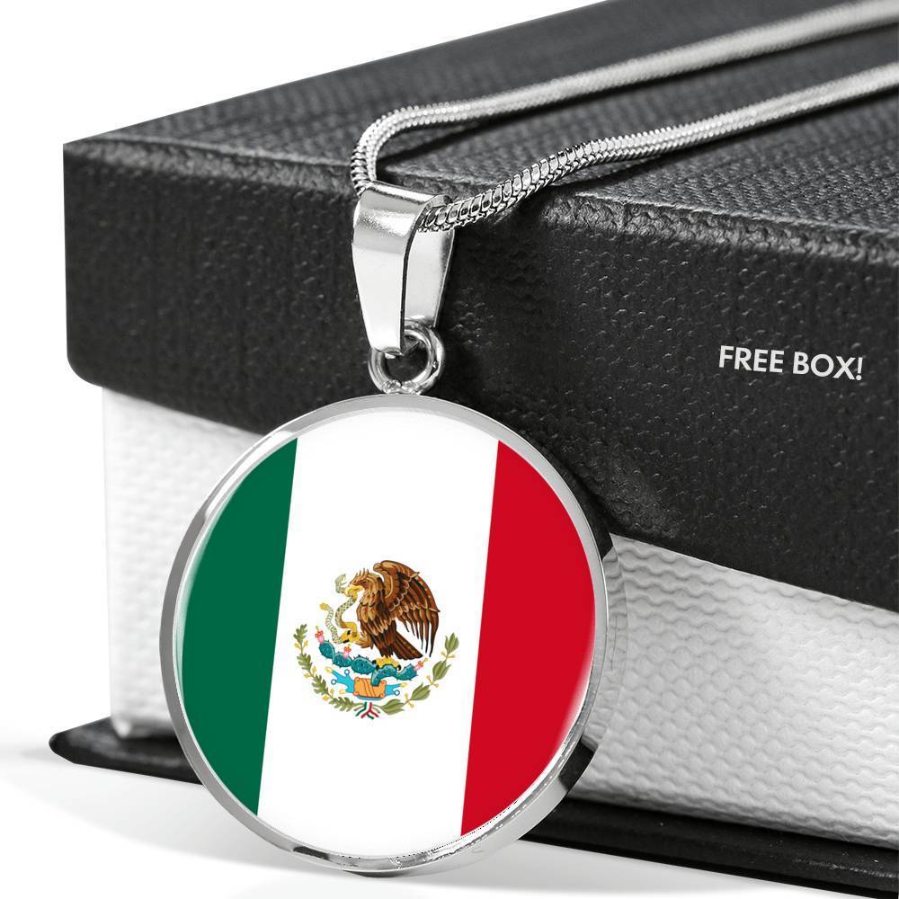 Mexico Flag Necklace Mexico Flag Circle Pendant Stainless Steel or 18k Gold 18-22" - Express Your Love Gifts