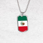 Mexico Flag Necklace Stainless Steel or 18k Gold Dog Tag 24" Chain-Express Your Love Gifts
