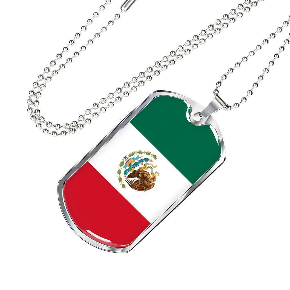 Mexico Flag Necklace Stainless Steel or 18k Gold Dog Tag 24" Chain-Express Your Love Gifts