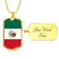 Mexico Flag Necklace Stainless Steel or 18k Gold Dog Tag 24" Chain-Express Your Love Gifts