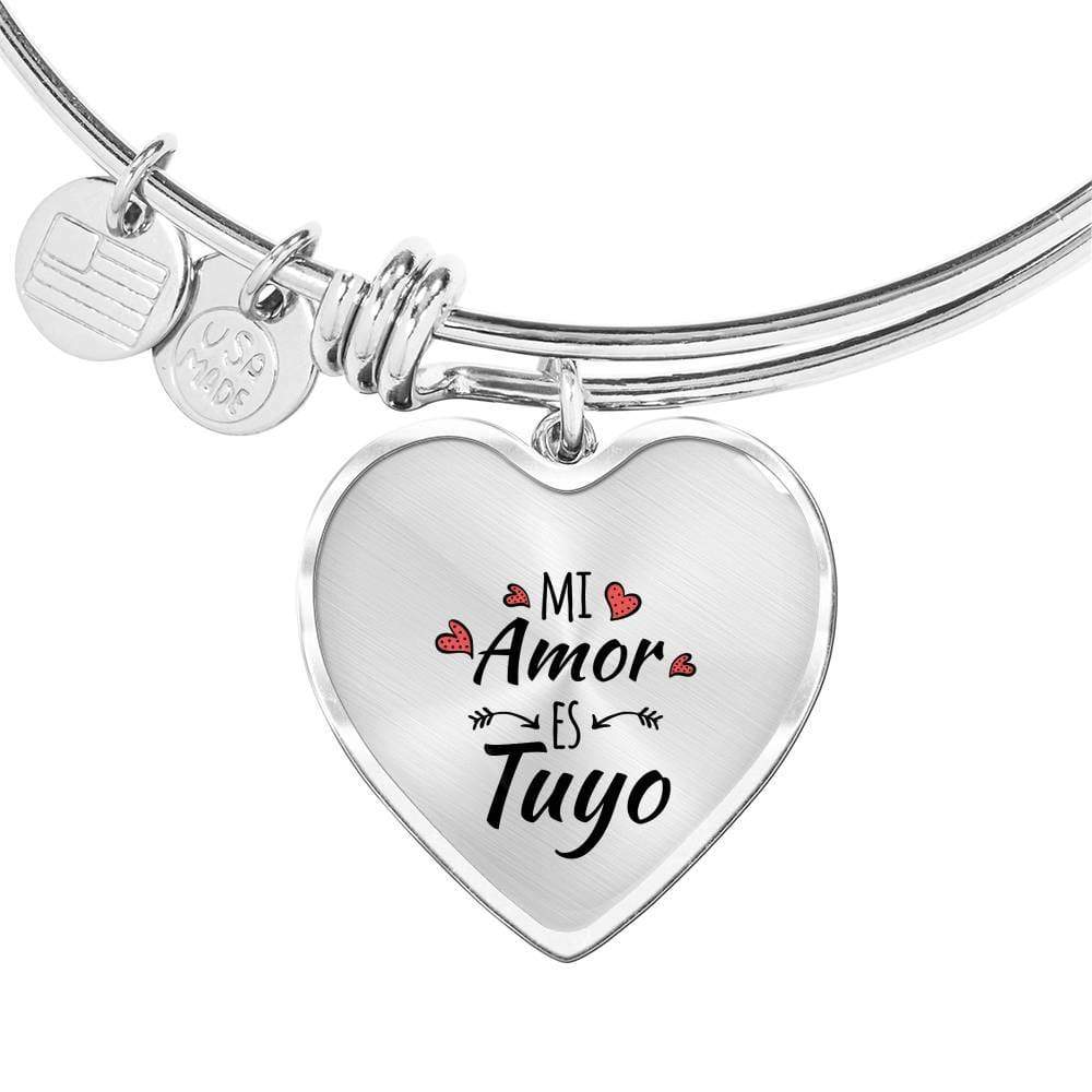 Mi Amor Es Tuyo Heart Bangle Stainless Steel or 18k Gold 79" - Express Your Love Gifts