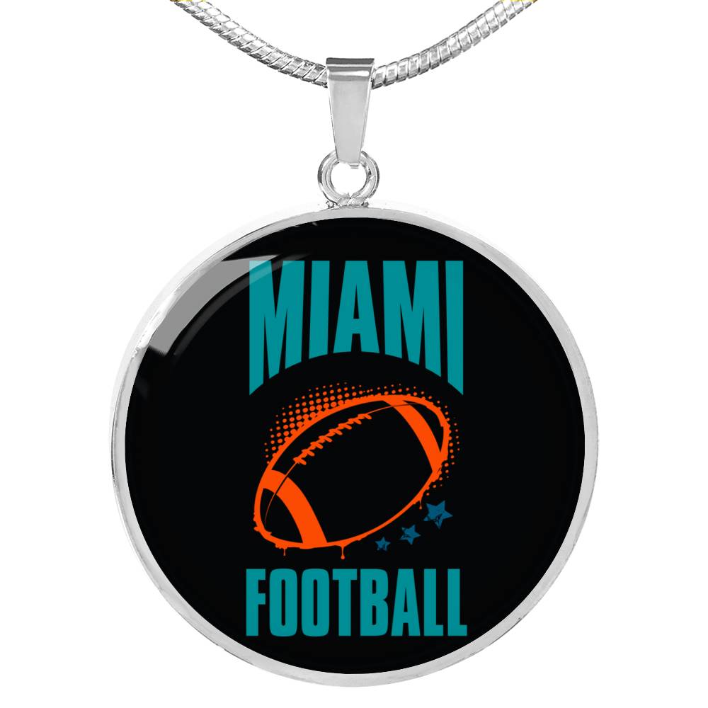 Miami Circle Pendant Football Fan Necklace Stainless Steel or 18k Gold 18-22" - Express Your Love Gifts