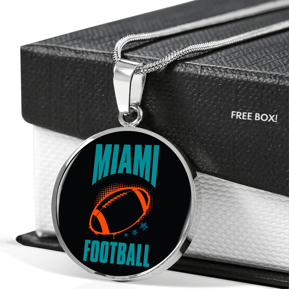 Miami Circle Pendant Football Fan Necklace Stainless Steel or 18k Gold 18-22" - Express Your Love Gifts