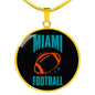Miami Circle Pendant Football Fan Necklace Stainless Steel or 18k Gold 18-22" - Express Your Love Gifts