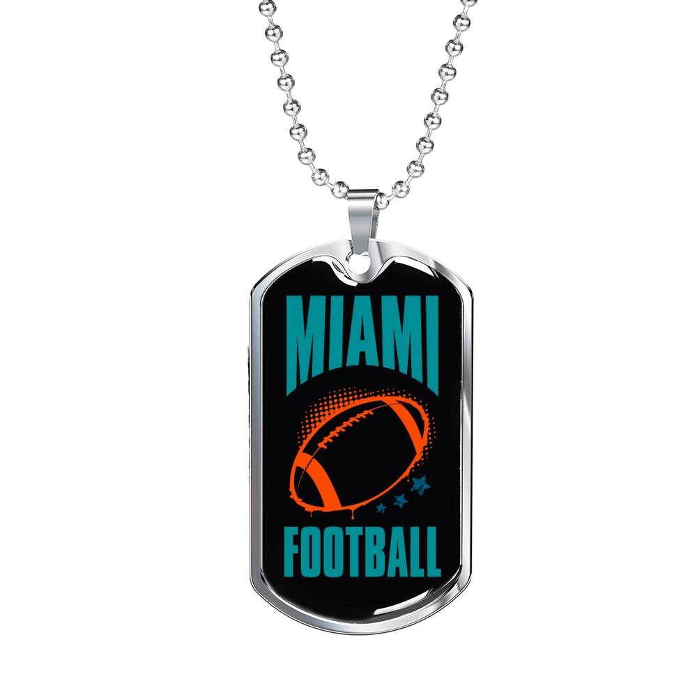 Miami Fan Necklace Dog Tag Stainless Steel or 18k Gold 24" Chain - Express Your Love Gifts