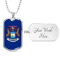 Michigan Flag Pendant Stainless Steel or 18k Gold Dog Tag Necklace 24" Chain - Express Your Love Gifts