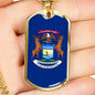 Michigan Flag Pendant Stainless Steel or 18k Gold Dog Tag Necklace 24" Chain - Express Your Love Gifts