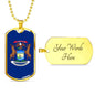 Michigan Flag Pendant Stainless Steel or 18k Gold Dog Tag Necklace 24" Chain - Express Your Love Gifts