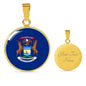 Michigan State Flag Necklace Stainless Steel or 18k Gold Circle Pendant 18-22" - Express Your Love Gifts