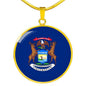 Michigan State Flag Necklace Stainless Steel or 18k Gold Circle Pendant 18-22" - Express Your Love Gifts