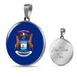 Michigan State Flag Necklace Stainless Steel or 18k Gold Circle Pendant 18-22" - Express Your Love Gifts