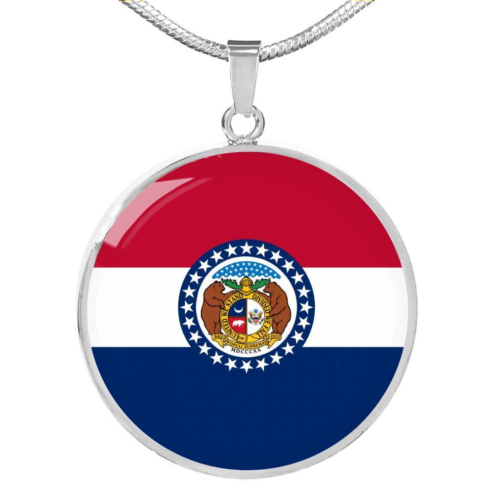 Missouri State Flag Necklace Stainless Steel or 18k Gold Circle Pendant 18-22" - Express Your Love Gifts