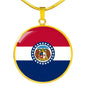 Missouri State Flag Necklace Stainless Steel or 18k Gold Circle Pendant 18-22" - Express Your Love Gifts