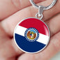 Missouri State Flag Necklace Stainless Steel or 18k Gold Circle Pendant 18-22" - Express Your Love Gifts