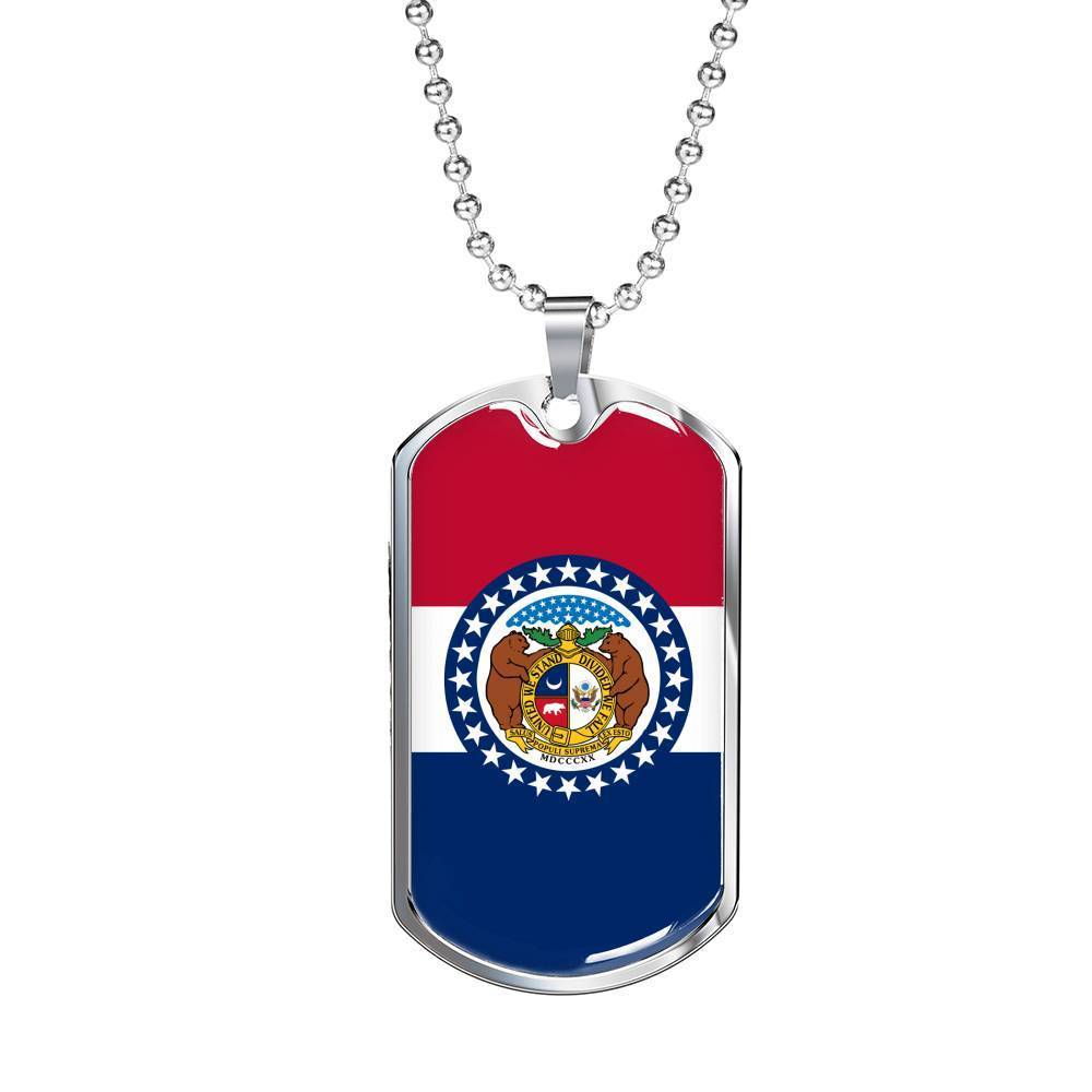 Missouri State Flag Necklace Stainless Steel or 18k Gold Dog Tag 24" Chain - Express Your Love Gifts