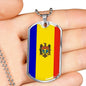 Moldova Flag Necklace Moldova Flag Stainless Steel or 18k Gold Dog Tag 24" - Express Your Love Gifts