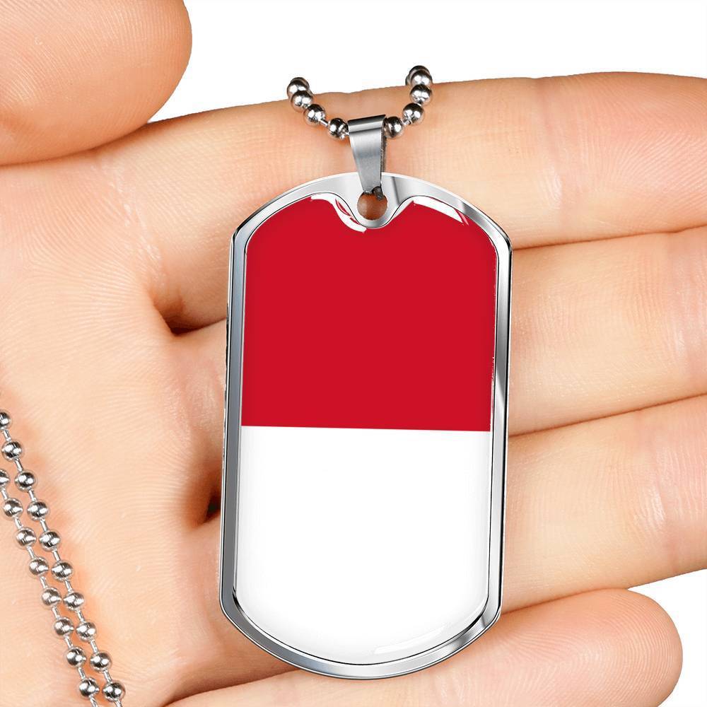 Monaco Flag Necklace Monaco Flag Stainless Steel or 18k Gold Dog Tag 24" - Express Your Love Gifts