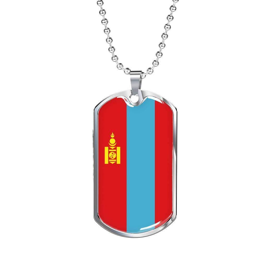 Mongolia Flag Necklace Mongolia Flag Stainless Steel or 18k Gold Dog Tag 24" - Express Your Love Gifts