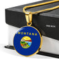 Montana State Flag Necklace Stainless Steel or 18k Gold Circle Pendant 18-22" - Express Your Love Gifts