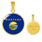 Montana State Flag Necklace Stainless Steel or 18k Gold Circle Pendant 18-22" - Express Your Love Gifts