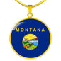 Montana State Flag Necklace Stainless Steel or 18k Gold Circle Pendant 18-22" - Express Your Love Gifts