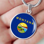 Montana State Flag Necklace Stainless Steel or 18k Gold Circle Pendant 18-22" - Express Your Love Gifts