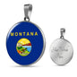 Montana State Flag Necklace Stainless Steel or 18k Gold Circle Pendant 18-22" - Express Your Love Gifts