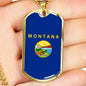 Montana State Flag Necklace Stainless Steel or 18k Gold Dog Tag 24" Chain - Express Your Love Gifts